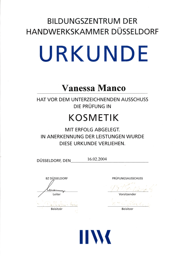 Zertifikat Kosmetik HK Düsseldorf