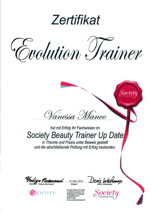 Zertifikat Society Beauty Trainer Up Date